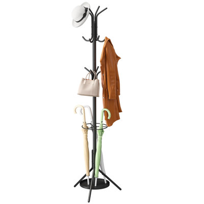 Portemanteau autoportant, support de porte d'entrée, porte-parapluie, portemanteau avec 12 crochets, support d'arbre en métal sur pied, noir