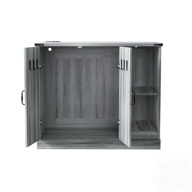 Armoire à litière pour chat avec prise de courant, meuble à litière moderne pour grandes boîtes à litière automatiques, bac à litière caché avec bac à litière, tablettes de rangement réglables