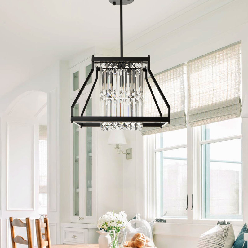 Lustre géométrique moderne de 16 po à 4 lumières avec accent de cristal Murvel