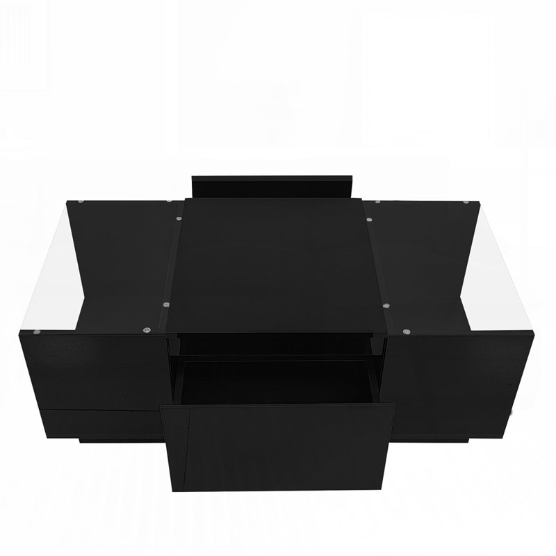 Table basse moderne en verre avec éclairage DEL et rangement intelligent, parfaite pour les espaces de vie élégants et fonctionnels
