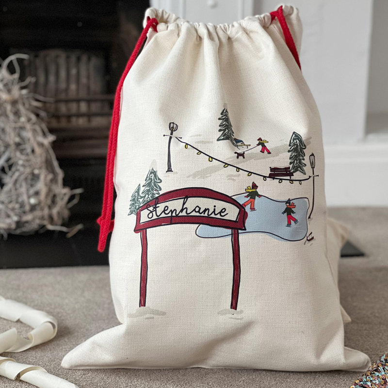 Ice Skating Scene Personalised Santa Sack, Yes