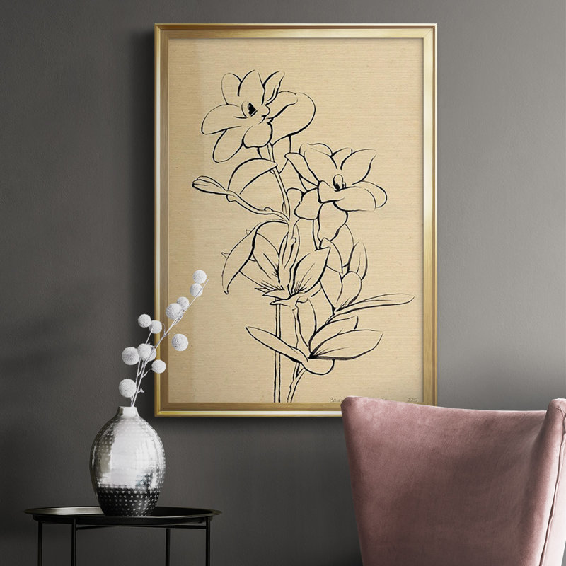 Magnolia S croquis I, reproduction encadrée de qualité supérieure - prête à être accrochée, Or, L 22,5 po x H 30,5 po