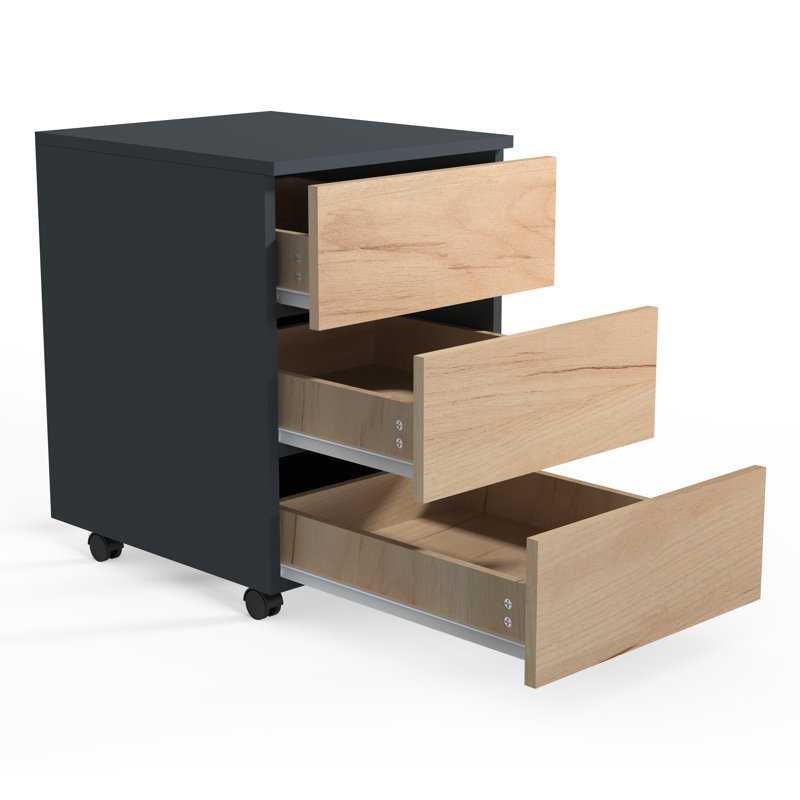 17 Stories "Dalosa 45 3-SB" filing cabinet, Black/Brown, 45cm H x 39cm W x 55cm D