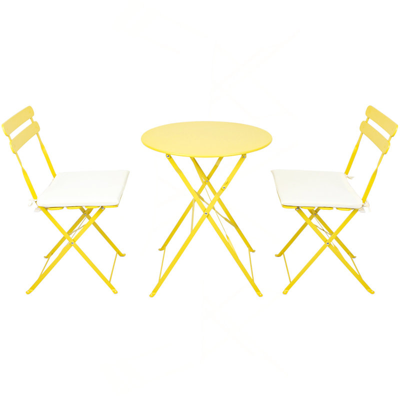 3 Pieces Patio Bistro Balcony Metail Chair Table Set-Yellow, Yellow