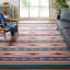 Tapis tissé à plat en jute / coton de style sud-ouest continu beige / bleu / vert-468642965