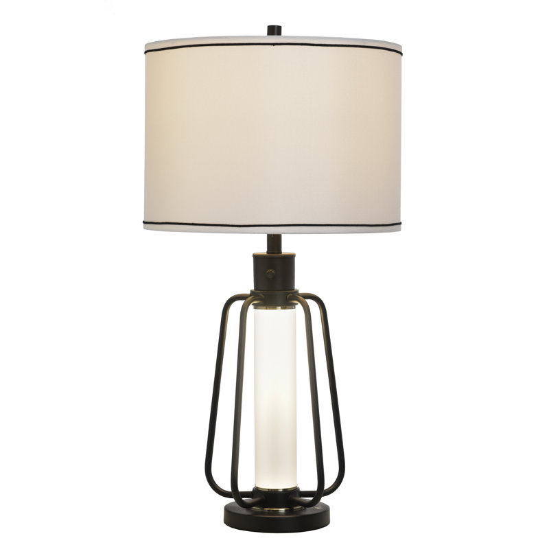 Lampe de table en acier avec veilleuse Breny - abat-jour blanc