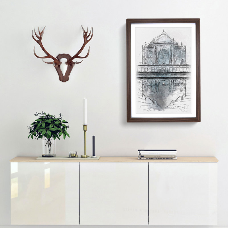 The Taj Mahal in Agra India Abstract - Picture Frame Painting Print, 45cm H x 33cm W x 2cm D, Walnut Framed