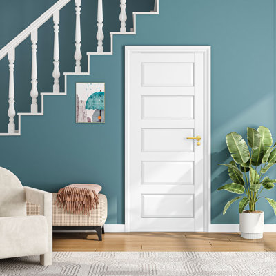 36''x 80'' White 5-Panel Solid Core Interior Door Slab Shaker, Panel for Barn Doors, Pocket Doors, French Door, for Pantry, Bedroom, Closet, Laundry & Bathroom, White Prefinish&Paintable
