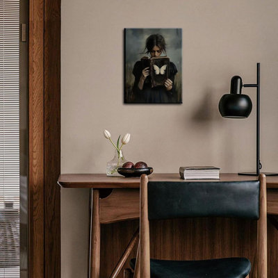 Victorian Woman Reading Book Canvas Wall Art Vintage Dark Academia Moody Bookish Wall Decor Picture Gothic Cottagecore Aesthetic Poster Print For Book Lover Library Decoration