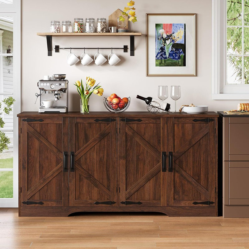 Buffet 62 "avec tablettes réglables Farmhouse Buffet, noyer foncé