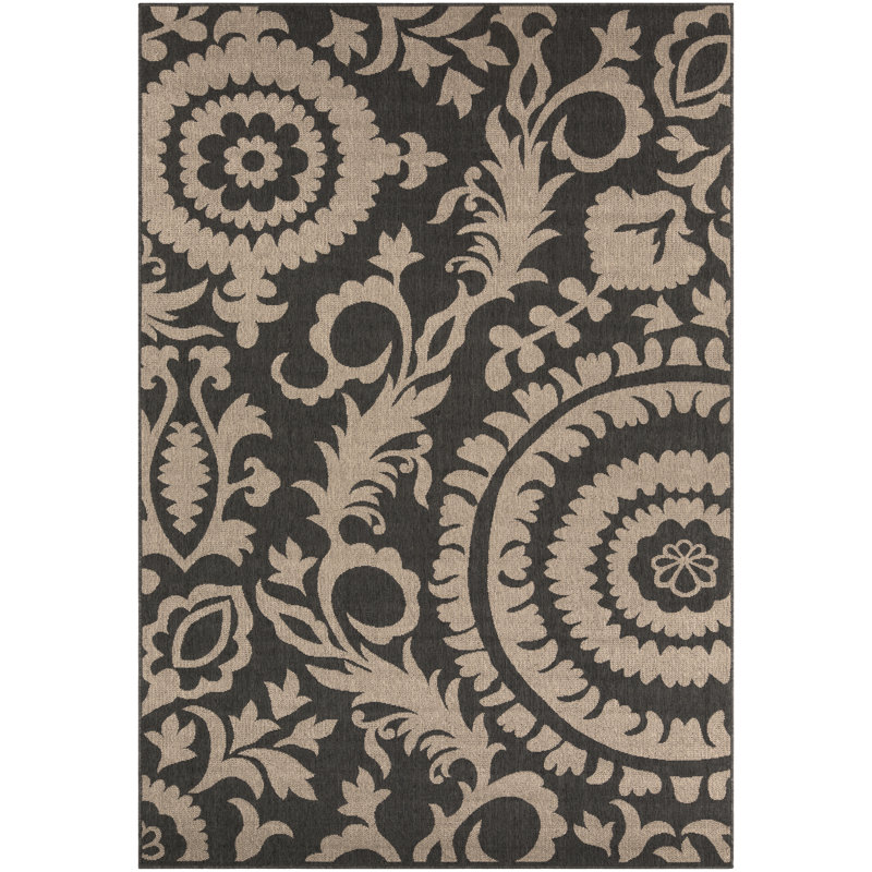 Tapis intérieur/extérieur gris/beige floral Amato, Rectangle 8 pi 9 po x 12 pi 9 po