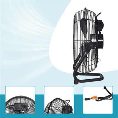 Ventilateur de plancher industriel en métal robuste à haute vitesse 18 pouces 3 vitesses noir avec tête inclinable pour une utilisation extérieure / intérieure
