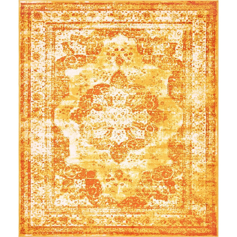 Sandrine Ikat Area Rug in Orange, Rectangle 9' x 12'