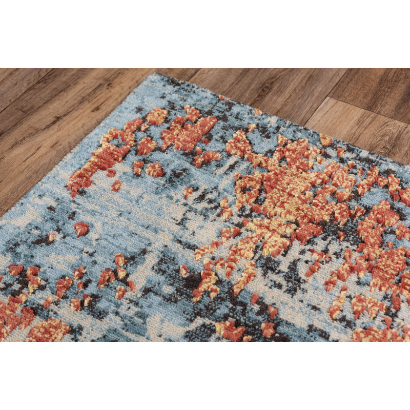 Tapis bleu en laine Power Loom, Rectangle 5 pi x 8 pi