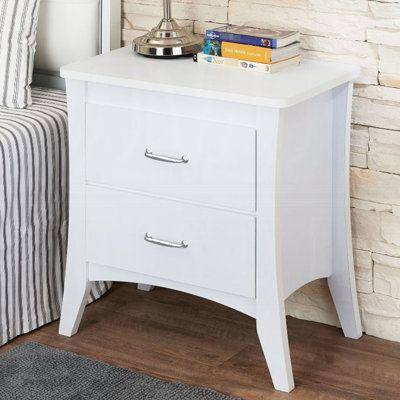 Table de chevet 2 tiroirs blanche avec pieds fuselés et solution d'espace 2 tiroirs pour chambre à coucher
