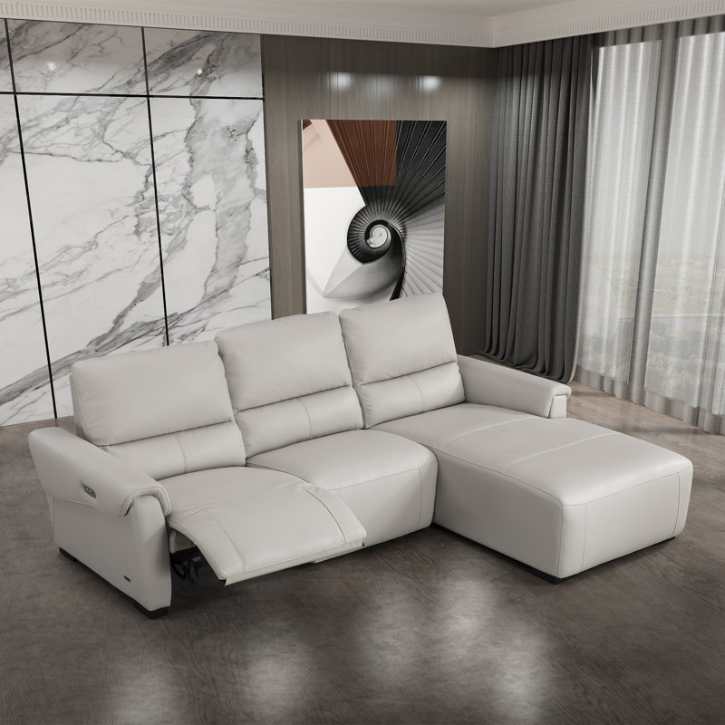 Minnich Upholstered Power Reclining L-Shaped Sectional, Right Hand Facing, Smoke