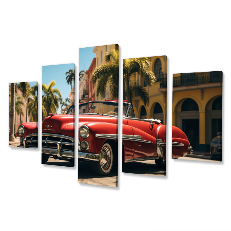 «Miami Cuban Car Influence - Cityscapes», reproduction d'art sur toile - 5 panneaux