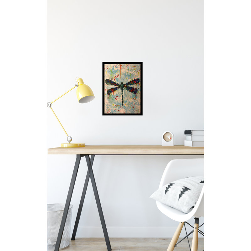 Pop Art Dragonfly par Ed Capeau - impression d'art graphique, H 18,5 po x l 14,5 po x P 1 po, Papier encadré noir