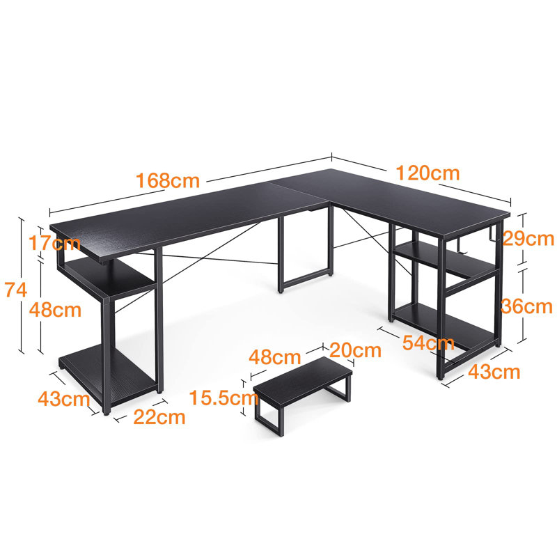 Mottla L-Shaped Computer Desk, Black