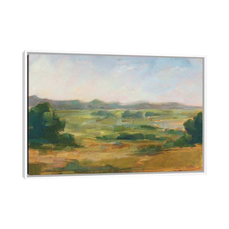 « Green Valley IV » par Ethan Harper, reproduction d’art, H 18 po x l 26 po x P 1,5 po, Toile blanche encadrée, Pas de tapis