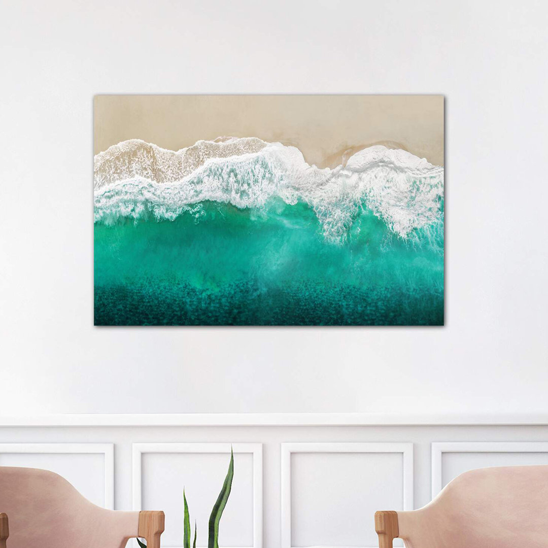 Teal Ocean Waves From Above I by Maggie Olsen - Wrapped Canvas Print