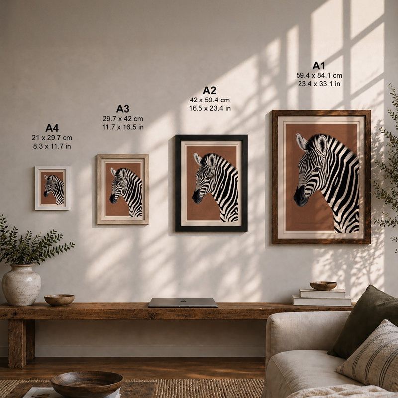 Zebra in Profile Modern - Framed Print, Walnut, A3 - 42.0 x 29.7 cm