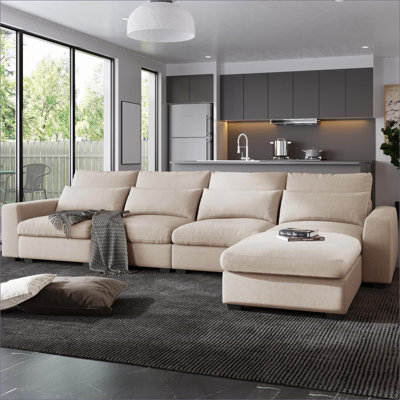 Canapés modulaires | Canapé convertible moderne en L à 5 places et méridienne réversible pour salon | Chenille