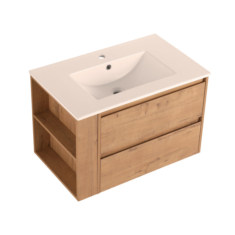 Meuble-lavabo mural 30 po avec lavabo en céramique 2 tiroirs