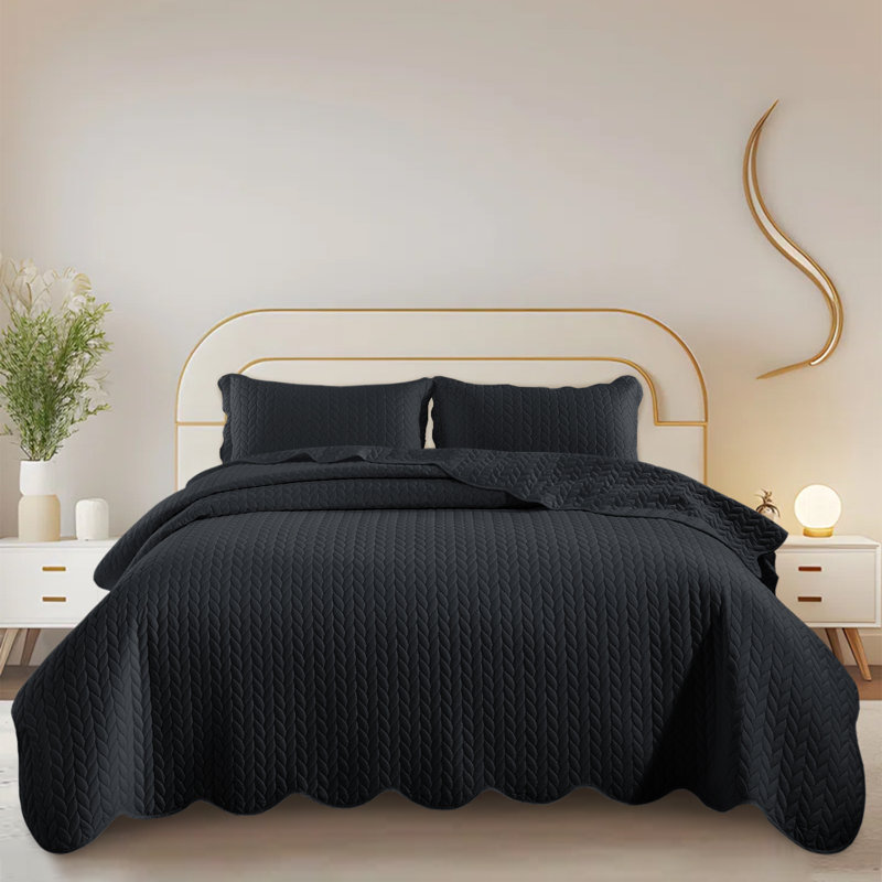 Embossed Quilted Bedspread Set – Soft Microfiber Coverlet With Pillow Shams, Hotel-Style Bedding For High Beds, Charcoal