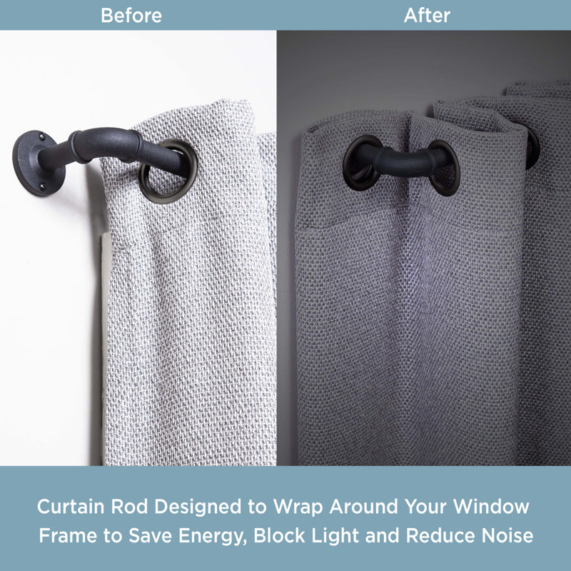 Matte Black Industrial Steel Room Darkening Curtain Rod