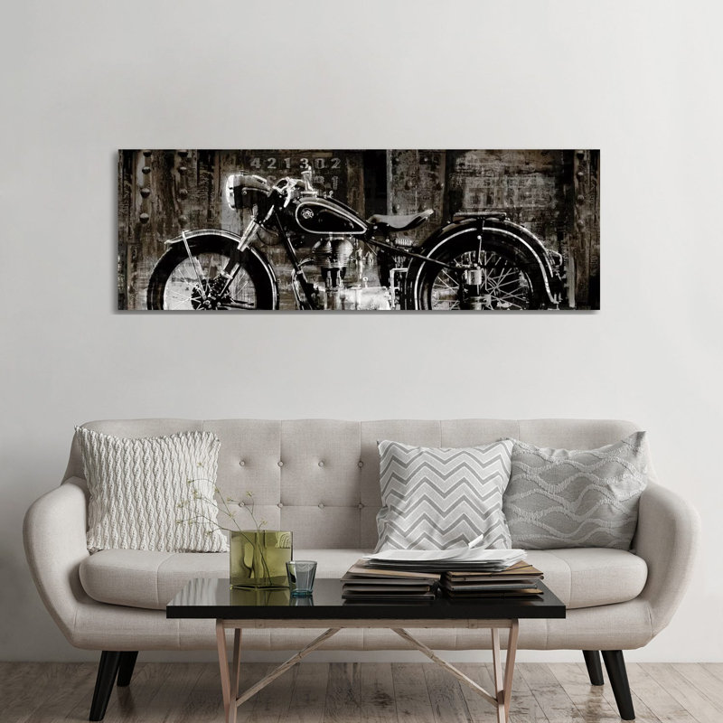 Vintage Motorcycle by Dylan Matthews - Panoramic Print on Canvas, White Picture Framed, 182.88 cm H x 60.96 cm W