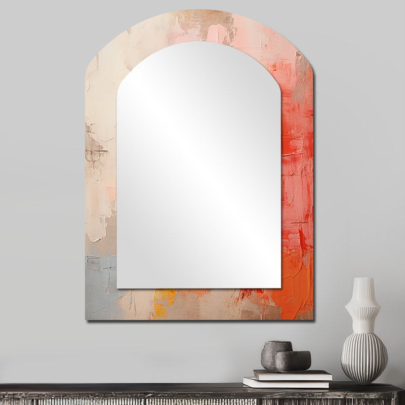 Gradient Grace Artistry I - Rainbow Asymmetrical Large Wall Mirror, Peach Freeform Decorative Mirror, Printed Metal Art