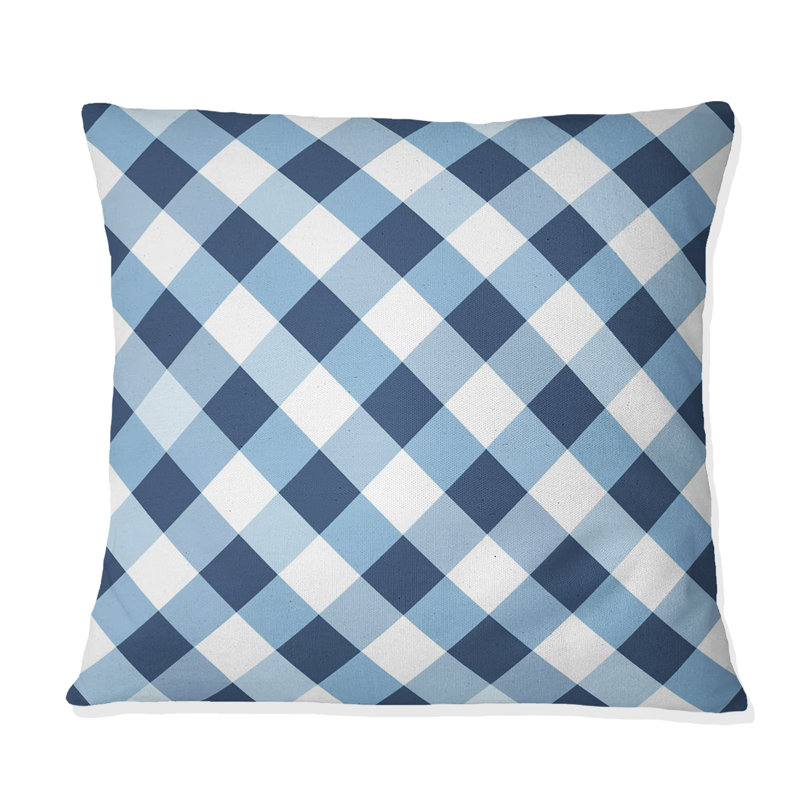 Imprimé vichy bleu et blanc - coussin décoratif moderne, H 16 po x l 16 po