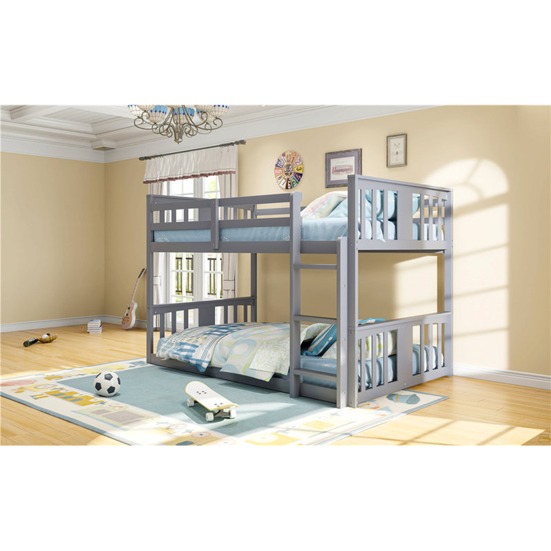 Twin Over Twin Bunk Bed With Ladder, Grey