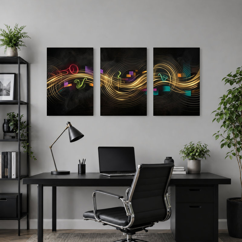Art mural sur toile coloré avec saxophone et trompette, H 24 po x l 16 po x 3 pièces