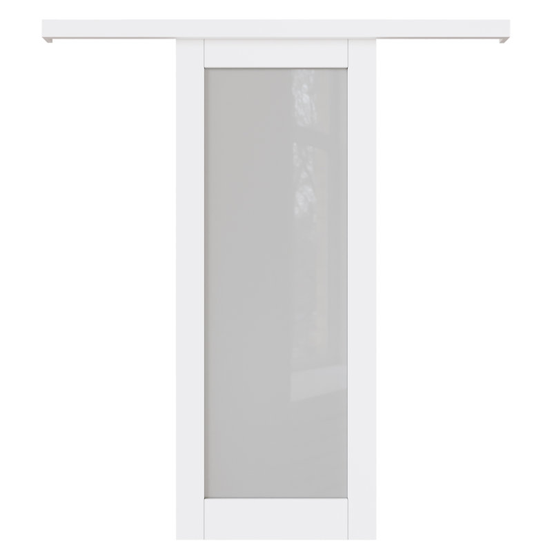 80" Hidden Style Track White Primed 1-Lite Frosted Glass Sliding Barn Door With Hardware Kit（No Assembly Required）, 36" x 80"