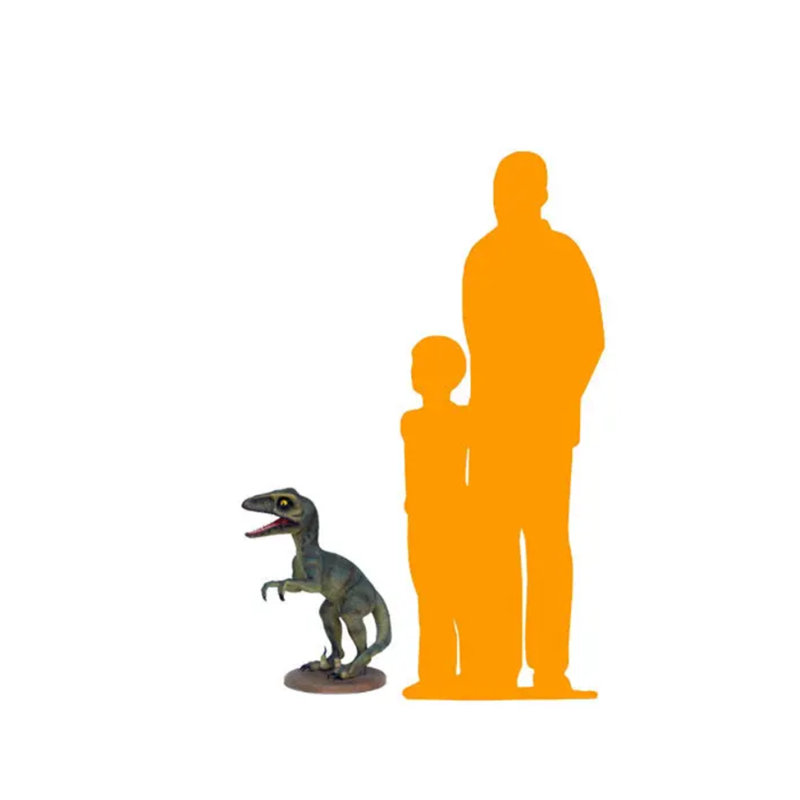 Small Green Baby Raptor Dinosaur Statue
