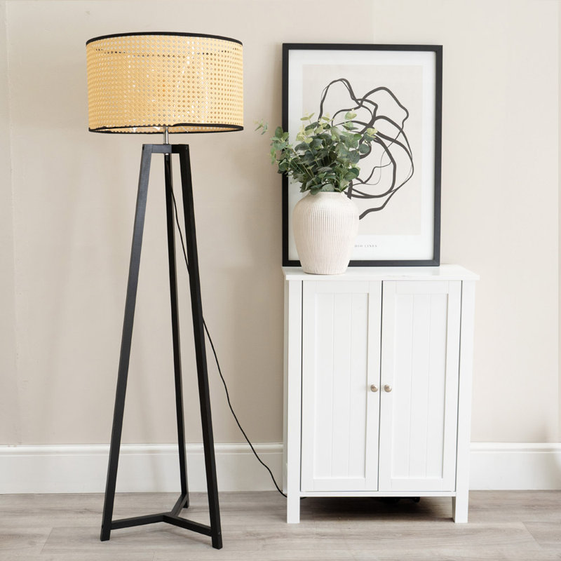Rhavyn 148cm Traditional Floor Lamp, Natural, Matte Black