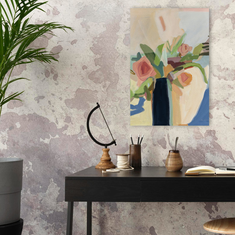 Vase noir - abstrait beige noir, H 24 po x l 16 po