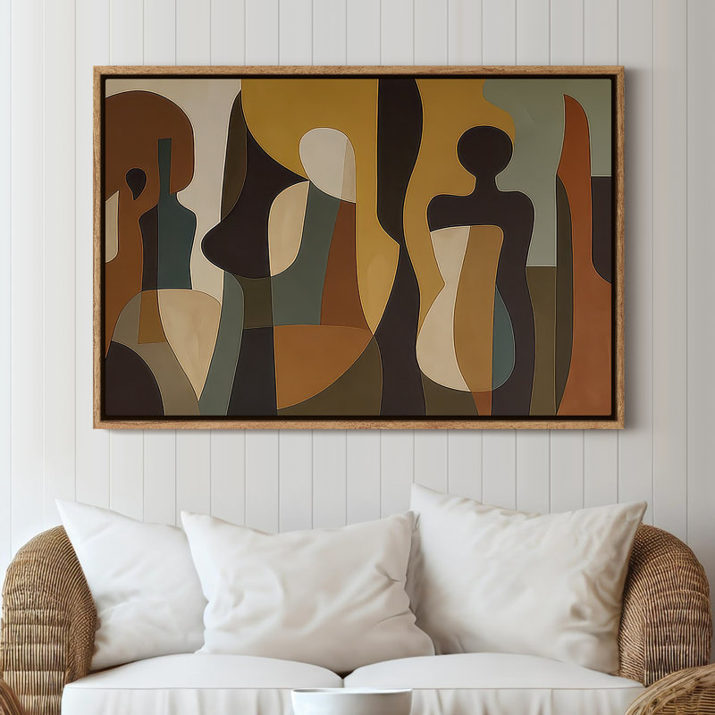Framed Canvas Wall Art - Vintage Abstract Wall Prints for Bedroom - 16"x24", Natural