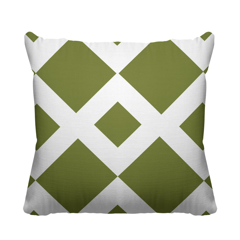Coussin décoratif intérieur / extérieur Farrell, Vert olive géométrique 2, 19 po x 19 po, Carré