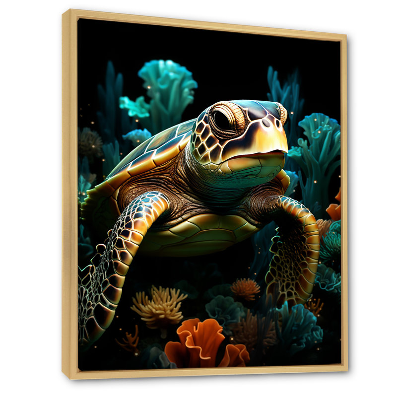 «Sea Turtle Portrait Journey I» - art mural animaux côtiers, Cadre flottant brun, H 40 po x l 30 po x P 1,5 po