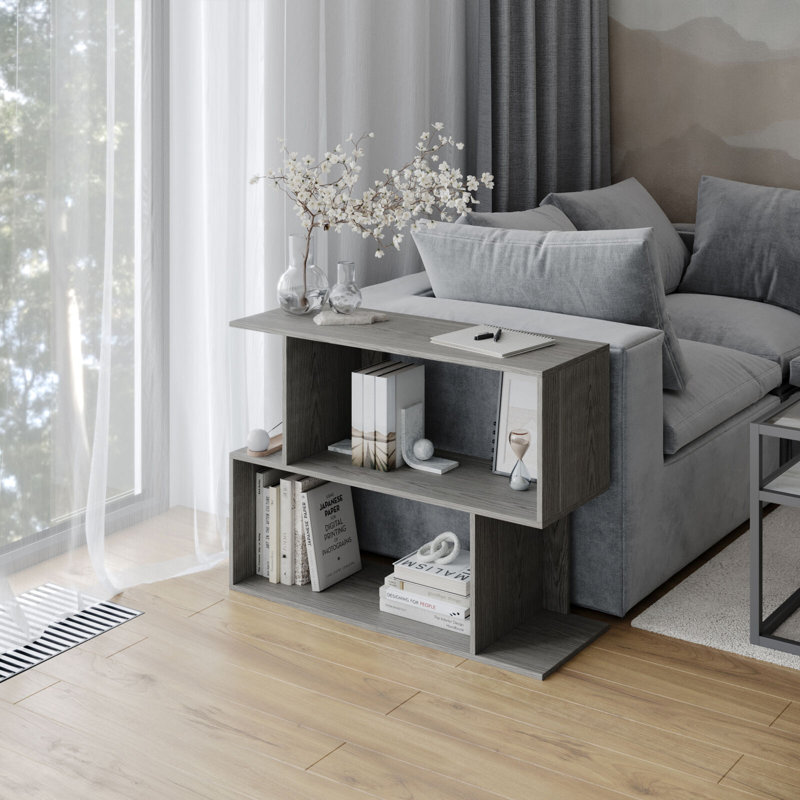 Sulmy Solid Wood Ladder Bookcase, Cedar Grey, (2 Shelves) 80cm H x 80cm W x 29cm D