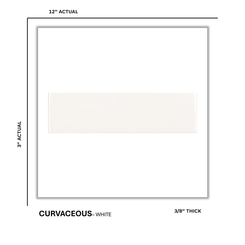 Curvaceous 3" x 12" Ceramic Wall Tile, White
