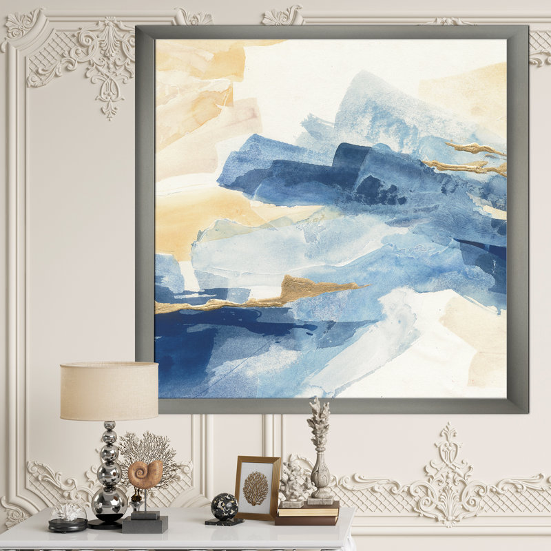 «Quinlan Metallic Gold Indigo II», reproduction d'art sur toile, H 20 po x l 12 po x P 1po, Cadre argenté