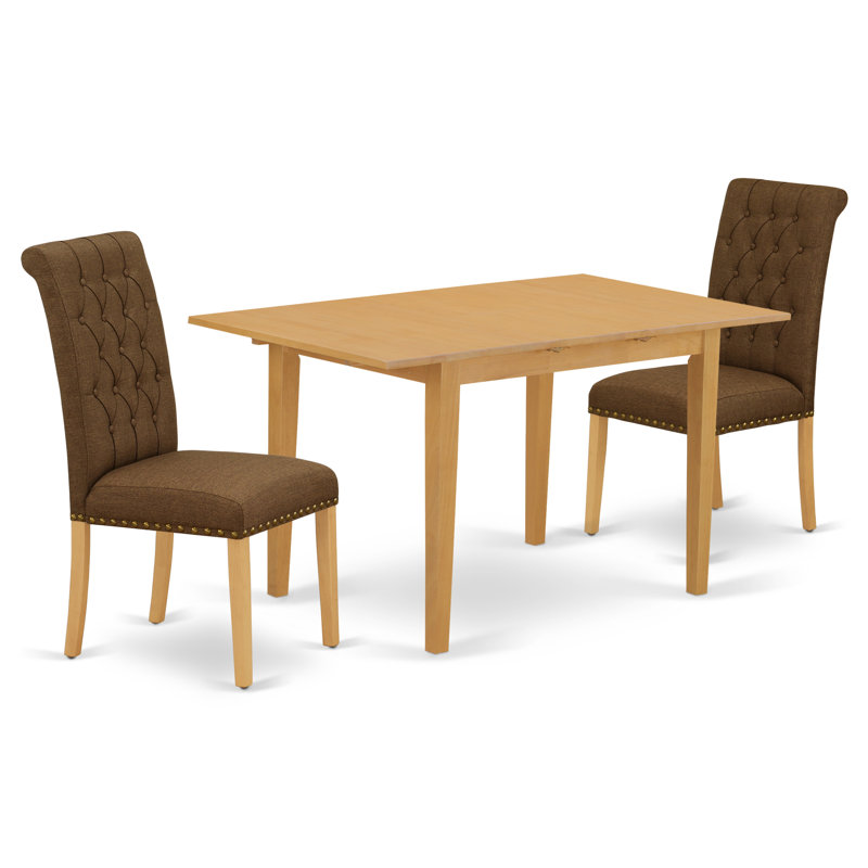 5 Piece Dining Room Table Set Includes a Rectangle Kitchen Table with Butterfly Leaf and 4 Brown Linen Fabric Parson Chairs, Oak