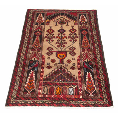 Tapis brun clair en laine noué à la main de conception unique 3 pi 3 po x 5 pi 9 po New Age
