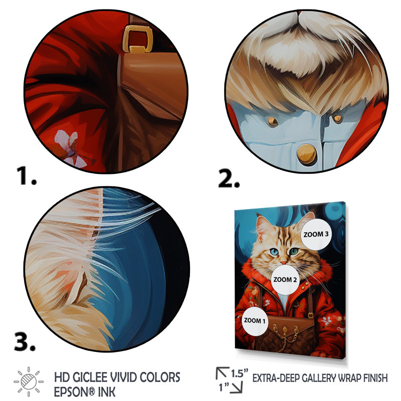 «Brown Cat Fashion Portrait I», Cadre doré simple, H 40 po x l 30 po x P 1,5 po
