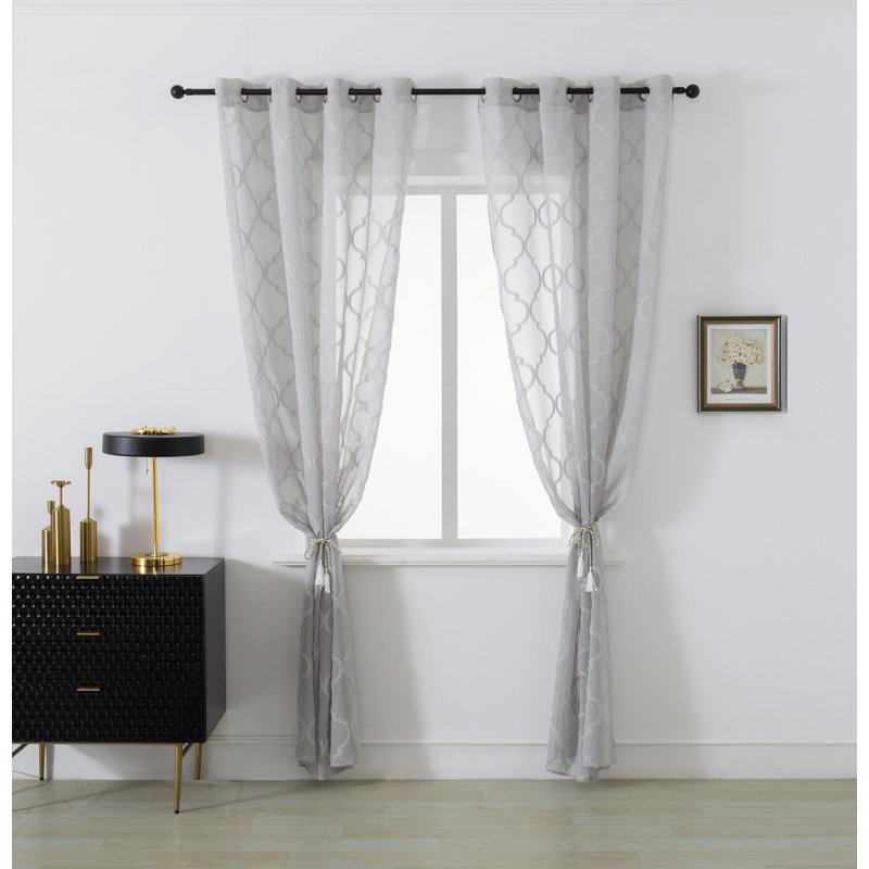Mkenzi Polyester Semi-Sheer Gromments Curtain Pair, Gray, 52" W x 96" L