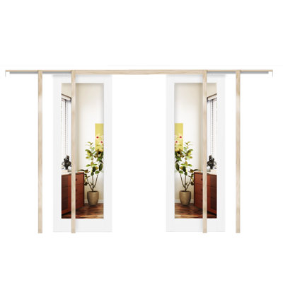1 porte intérieure en bois massif à surface miroir avec quincaillerie incluse, 2 portes